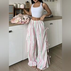 NWOT Stylish Pink and Green Striped Women's Pants